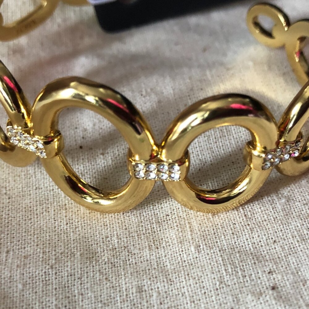 NEW J.Crew Gold Cuff Bracelet with Crystal Rhinestone accent Tag~Bag&Box - Picture 6 of 8